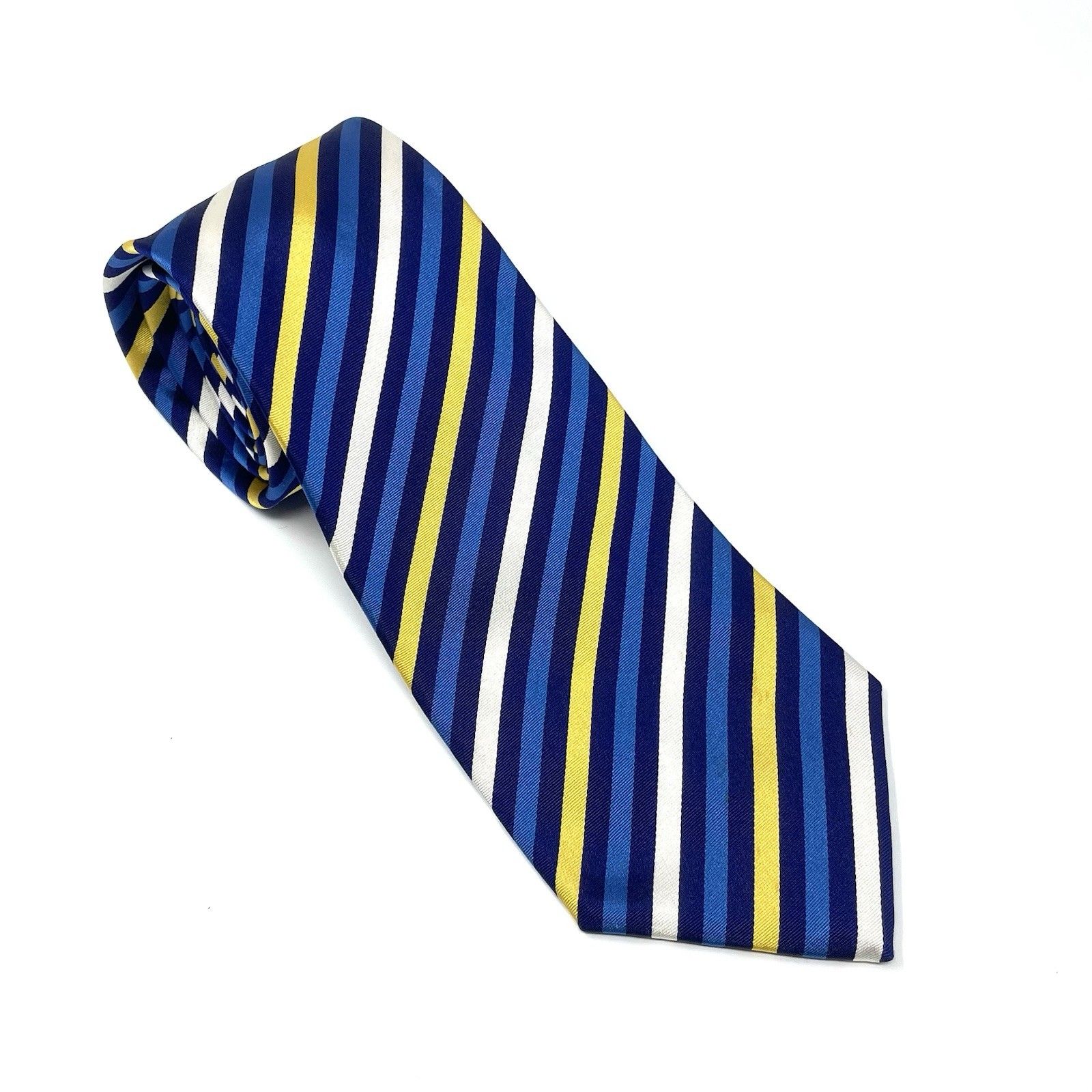 Charles Tyrwhitt Blue Navy White Yellow 100 Silk Tie Diagonal Stripe 375